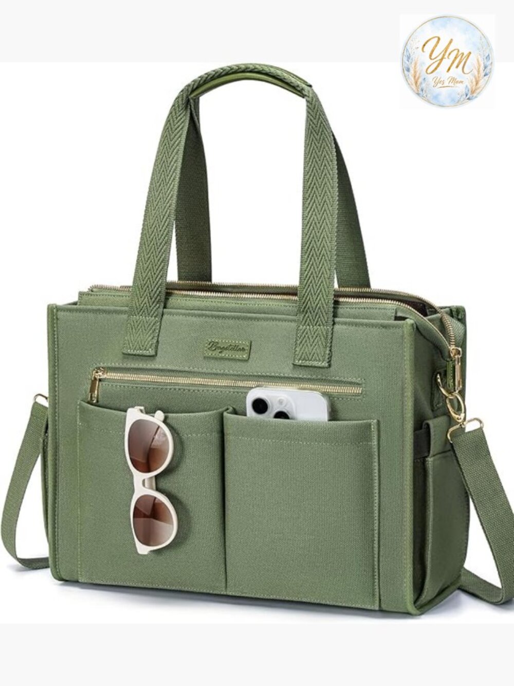 Canvas Tote Bag 15-Pockets Laptop Work Nurse Teacher Crossbody